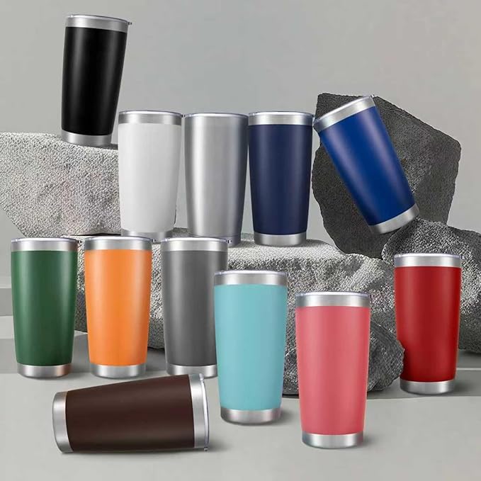 20 oz Tumbler Bulk with Lid Stainless Steel Insulated Tumblers Double Wall Vacuum Coffee Mug Powder Coated Tumbler Cups for Cold and Hot Drinks, Tropical Pink, 6 pack