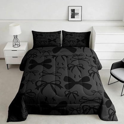 Feelyou Cute Bowknot Bedding Set Boys Girls Twin Size Bow Comforter Set for Kids Women Men Ultra Soft Girls Bow Comforter Lovely Duvet Set