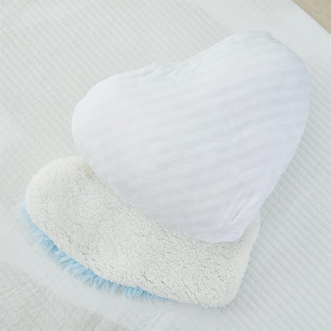 MOOWOO Fluffy Heart Pillow Gift for Girls Kids, Shaggy Plush Faux Fur and Sherpa, Cute Soft Throw Cushion Gift for Thanks Giving,Mothers Day,Valentines Day Decor,Heart Shaped (Blue)