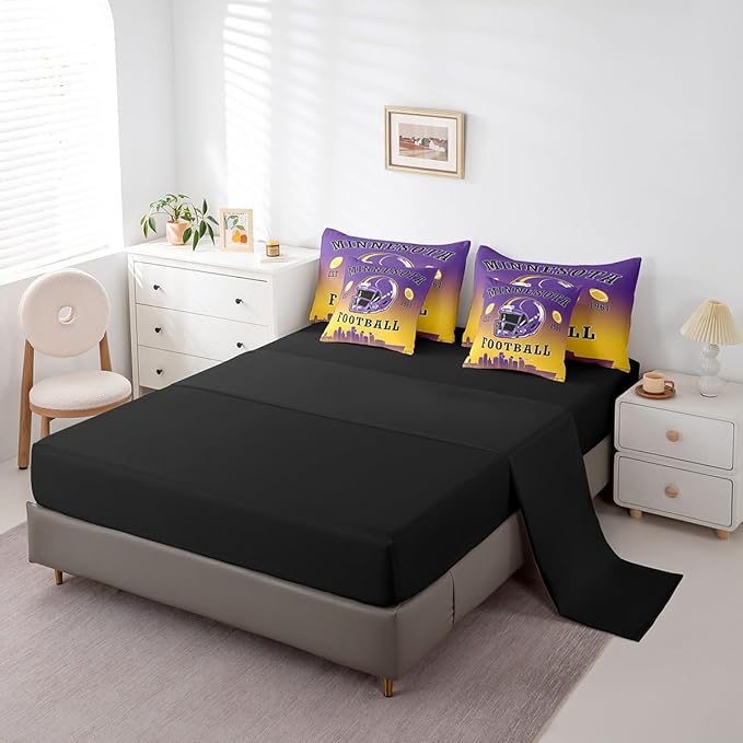 Erosebridal Football Comforter Set with Sheets American Soccer City 7 Piece Bedding Set Sports Rugby Competitive Games Bed in A Bag Twin Size for Kids Boys Teen,Purple Yellow Bed Set