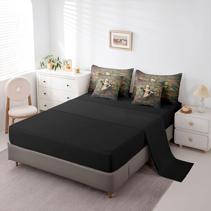 Erosebridal Mallard Duck Full Size Bed Sheets and Comforter Set | Duck Camo 7-Piece Bedding Set Mens Country Bed in a Bag, Farmhouse Woodland Animals Bed Sets,Abstract Camouflage Cabin Hunting Decor