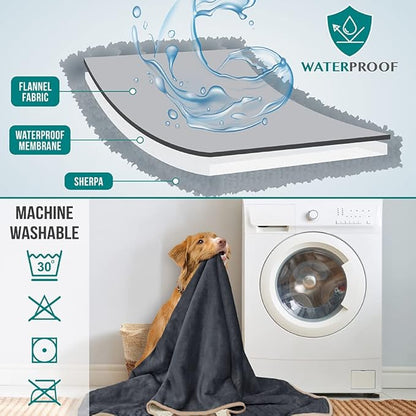 PetAmi Waterproof Dog Blanket for Medium Large Dogs, Pee Proof Pet Blanket for Couch Bed, Reversible Water Proof Blanket for Puppy Indoor Cat, Soft Dog Fleece Blankets Washable, 40x60 Gray/Beige