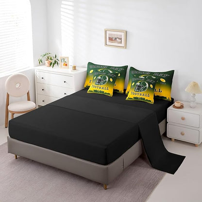 Erosebridal Football Twin Boys 7 Piece Bedding Set American Soccer City Comforter Set with Sheets Rugby Sports Games Bed in A Bag for Kids Teen Adults,Green Yellow Soft Warm Bed Set