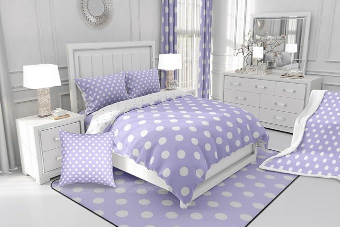 Manfei Polka Dots Comforter Set Full Size,Cartoon French Style Princess Purple White Bedding Set 3 Pcs for Teens Young,Modern Geometric Circles Abstract Simple Art Comforter,2 Pillowcases