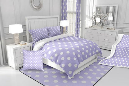 Manfei Polka Dots Comforter Set King Size,Cartoon French Style Princess Purple White Bedding Set 3 Pcs for Women,Modern Geometric Circles Abstract Simple Art Comforter,2 Pillowcases