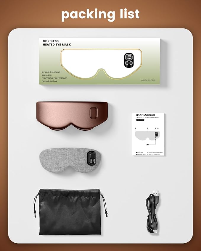 Anydance Heated Eye Mask - Cordless Eye Mask for Dry Eyes, Eye Relief, Improved Sleep, Timed Shutdown, 4 Temperature, Washable Eye Heating Pad for Travel, Removable for Cleaning - Brown