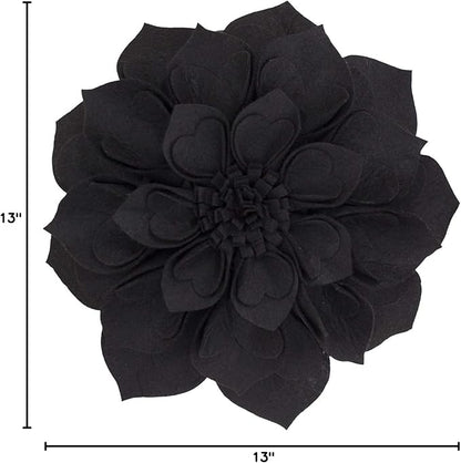 Fennco Styles Handmade 3D Heart-Shaped Petals Flower Decorative Filled Throw Pillow 13" Round - Black Floral Pillow for Couch, Home Décor and Holiday, Housewarming Gift