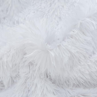 Flysheep Luxury Faux Fur Twin Size Winter Comforter Set Shaggy Velvet Pure White Long Hair, 3 Pieces Plush Flannel Sherpa Backing Reversible Soft Microfiber Super Warm Bedding Set for Holiday