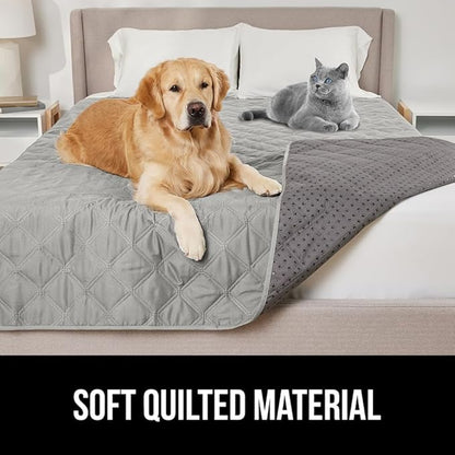 GORILLA GRIP Waterproof Bed Cover for Dogs, 102x82, Gripped Slip Resistant Backing, Leak Proof Washable Dog Blanket Covers Sofa, Couch, Sectional, Crate, Car, RV Seats, Pet Puppy Essentials Light Gray
