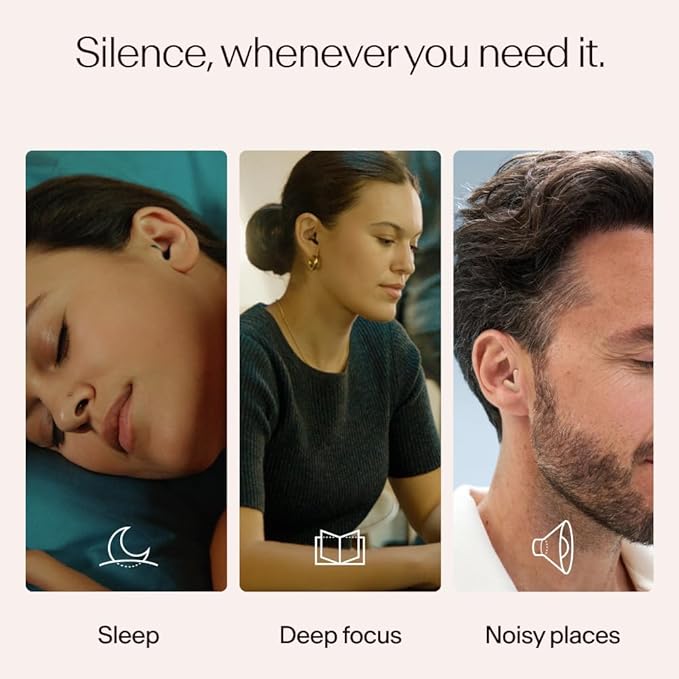 Alpine Silence Earplugs for Sleep, Focus & Travel - V-Shape Snug Fit & Soft Oval Tips – 4 Sizes XS/S/M/L - Comfortable, Reusable Hearing Protection - SNR 22dB & NRR 16 Noise Reduction – Beige