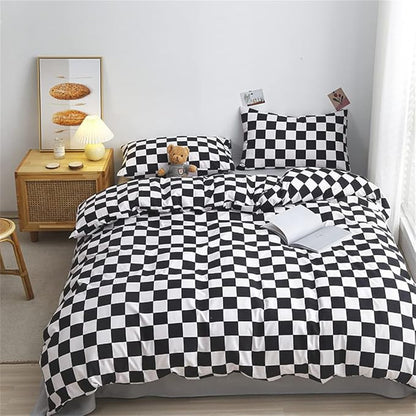 Pureant Black White Plaid Comforter Set Twin Size Black Checkerboard Grid Bedding Comforter Women Men Grid Quilts Soft Modern Black Buffalo Grid Comforter Boho Checkered Geomertic Bed