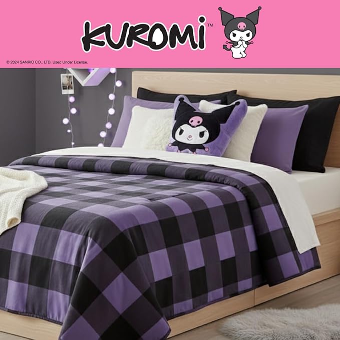 Hello Kitty & Friends Kuromi Bedding Super Soft Plush Decorative Pillow, One Size, (100% Officially Licensed Product) by Franco