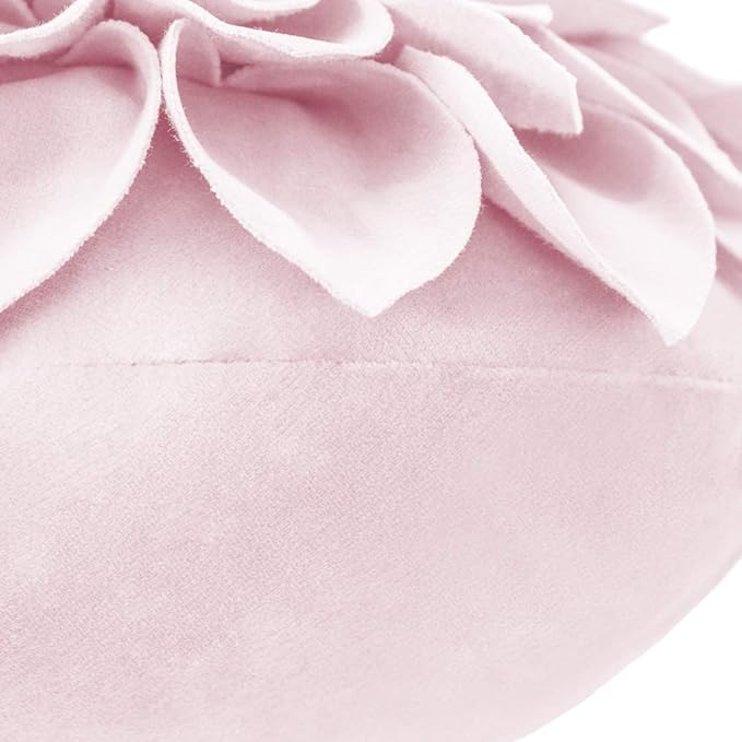 JWH Handmade 3D Flower Pillow Covers Aesthetic Decorative Round Throw Pillow Floral Accent Pillow Cases Velvet Pillowcase Cute Cushion for Bed Couch Bedroom Decor Sham 14 Inch Light Pink