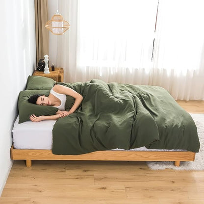 COTTEBED Ultra-Soft King Bedding Comforter Sets Bed, All Season Use Light Weight with Warm Fluffy Washed Cotton Microfiber,1 Bed Blanket Comforter & 2 PillowSham(King/California King Dark Olive Green