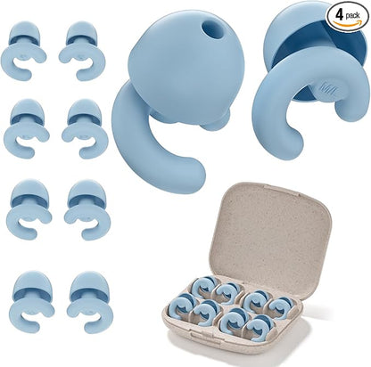Noise Cancelling Ear Plugs for Sleep, Small Ear Fit - No-Pain for Side Sleepers, 33dB NRR Reusable Silicone One-Piece Design, 4 Sizes for Adults & Kids, Portable Case