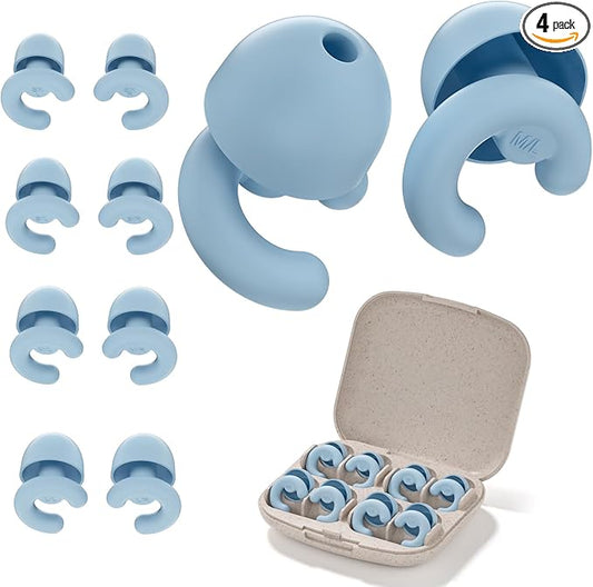 Noise Cancelling Ear Plugs for Sleep, Small Ear Fit - No-Pain for Side Sleepers, 33dB NRR Reusable Silicone One-Piece Design, 4 Sizes for Adults & Kids, Portable Case
