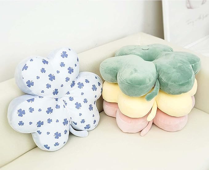 Cyprinus Carpio Smile Face Trifolium Plush Throw Pillow Green Shamrock Cushion Decor Room Light Blue/19Inch