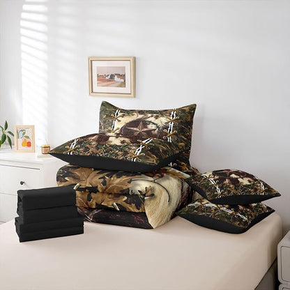 Erosebridal Cabin King Size Comforter Set with Sheets | Western Texas Star Cowhide 7-Piece Bedding Set Mens Camouflage Bed in a Bag, Woodland Animals Bed Sets,Camo Rustic Farmhouse Decor Camo Bed Set