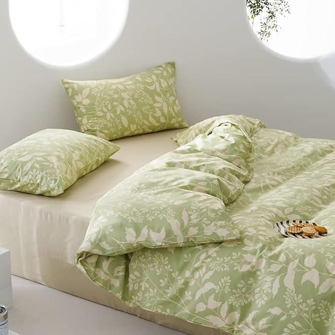 KAREVER Green Botanical Comforter Set Cal King Sage Floral Comforter Women Girls Matcha Green Floral Plant Bohemian Sage Green Blanket Rustic Leaf Blossom California King Bed Comforter