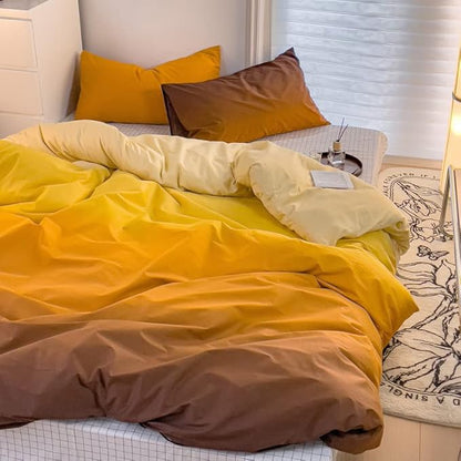 CLOTHKNOW Orange Yellow King Size Comforter Set 3Pcs Brown Gradient Bedding Comforter Sets Soft Brownish Comforter with 2 Pillow Cases