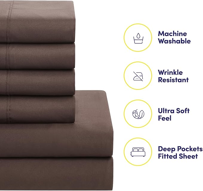 Twin Comforter Set with Sheets - 5-Piece Bedding Collection - 1 Comforter, 1 Fitted Sheet, 1 Flat, 2 Pillowcases - Deep Pocket - Soft & Premium Quality - Ideal for All Seasons, Chocolate Brown