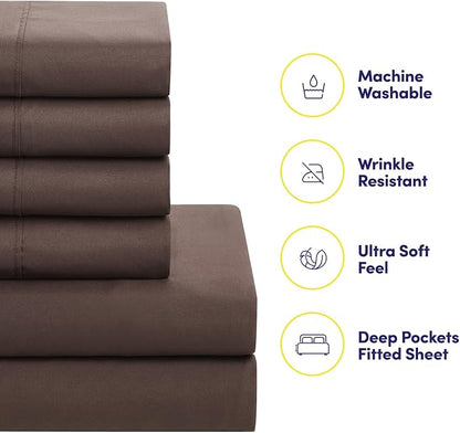 King Size Comforter Set with Sheets - 7-Piece Bedding Collection - 1 Comforter, 1 Fitted Sheet, 1 Flat, 4 Pillowcases - Deep Pocket - Soft & Premium Quality - Ideal for All Seasons, Chocolate Brown