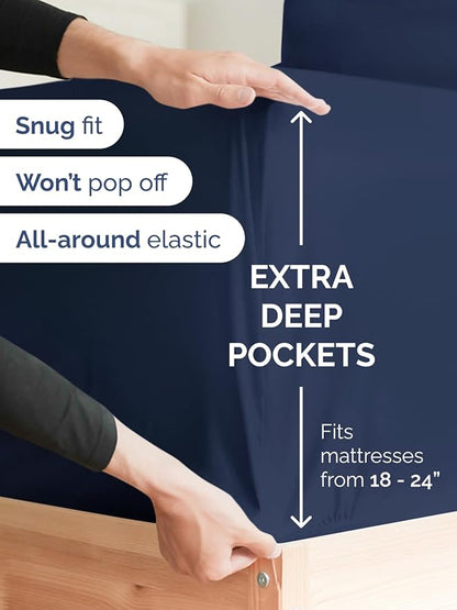 Extra Deep Cal King Sheet Set - 6 Piece Breathable and Cooling Sheets - Hotel Luxury Bedding for Women, Men, Kids & Teens - Easy & Secure Fit - Soft and Wrinkle Free - Extra Deep Pockets - Navy Blue