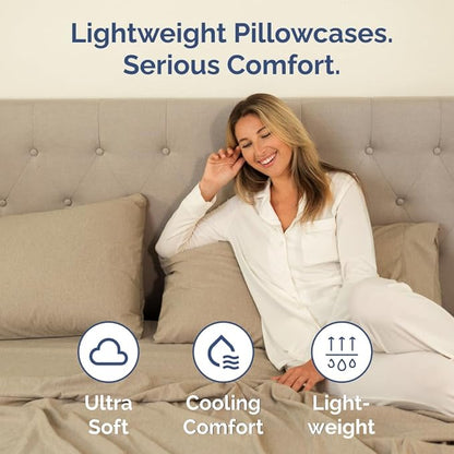 Queen Pillow Cases Set of 4 - Ultra Soft Hotel Quality Pillowcase Covers - Comfy, Cozy & Wrinkle Free - Shrinkage and Fade Resistant - Machine Washable Pillow Protectors - 4 Piece Set - Heathered Tan
