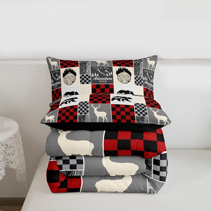 Boys Hunting Deer Quilt, Rustic Cabin Lodge Comforter Set Wildlife Bear Bedding Set Full Size, Western Country Farmhouse Wooden Board Down Comforter With 2 Pillow Cases, Rustic Gifts For Mom