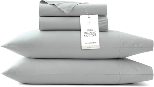 BOLL & BRANCH Signature Hemmed Sheet Set - Twin XL, Shore - Luxury 100% Organic Cotton - Includes 1 Flat, 1 Fitted, 2 Pillowcases - Buttery Soft