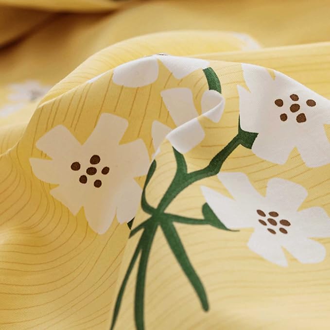HighBuy Girls Floral Comforter Set Twin XL Yellow 3 Piece Garden Flowers Bedding Sets Vintage Aesthetic Coquette College Dorm Comforter with 2 Pillowcases,Boho Chic Fluffy Comforter Set