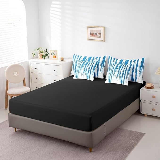 Erosebridal 7Pcs Sky Blue Boho Comforter Set Twin,Abstract Art Aesthetic Striped Bed in A Bag for Kids Teens Adults,Ink Painting Graffiti Watercolor Gradient Ombre Modern Bedding with Bed Sheets