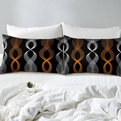 Erosebridal Orange and Black Bedding Set Toddler, Orange Striped Abstract Comforter Set, Geometric Stripes Artistic Line Comforter for Women Men Teens Bedroom, Contemporary Boho Modern Art Quilt