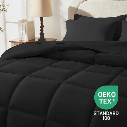 SunStyle Home Full/Queen Comforter Set - 7 Pieces Black Bed in a Bag, All Season Soft Comforters Queen Size Bedding Sets Includes 1 Comforter, 1 Flat Sheet, 1 Fitted Sheet, 4 Pillowcases