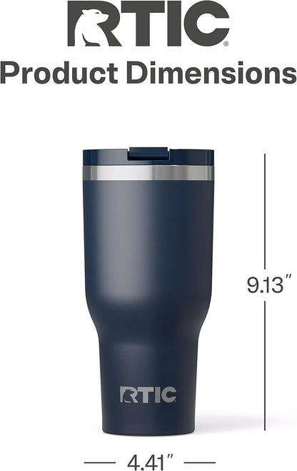 RTIC 40oz Essential Tumbler with Lid, Ceramic Lined, Insulated, Stainless Steel, Metal, Double Wall Vacuum-Insulation, Travel Cup for Iced Coffee, Tea, Hot and Cold Drink, Navy