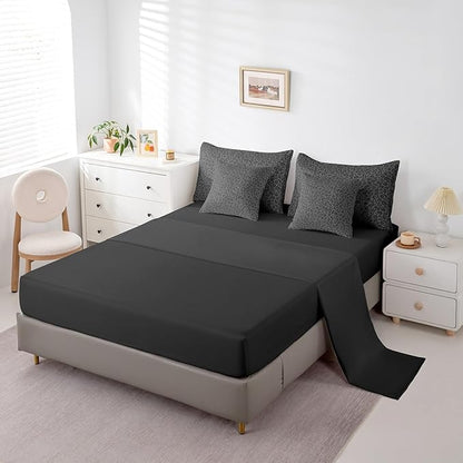 Castle Fairy Leopard Print Queen Size Bed Sets,Gray Wild Animal Skin All Season Comforter Set,African Cheetah Wildlife Bedding Set with 1 Comforter,2 Sheets,2 Pillowcases and 2 Pillow Covers,7 Pieces