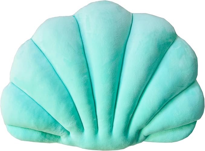 YRXRUS Seashell Pillow, Lake Green Shell Shaped Pillow, Outdoor Indoor Room Decor, Ocean Series Velvet Pillows, Throw Pillows for Patio, Bedroom Living Kids Room 3D Insert Pillow 18x13 Inch