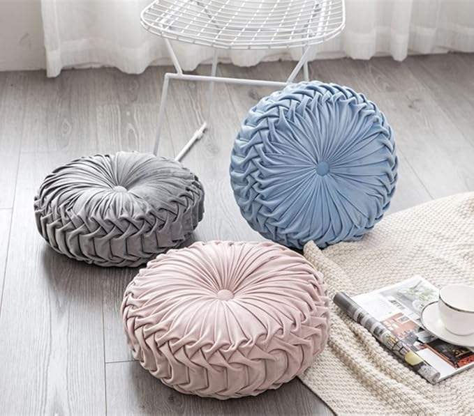 S_SSOY Round Throw Pillow for Couch Decorative 13"X13" Pumpkin Round Velvet Cushion for Sofa Bed Chair Floor Car Decorative (Pink)