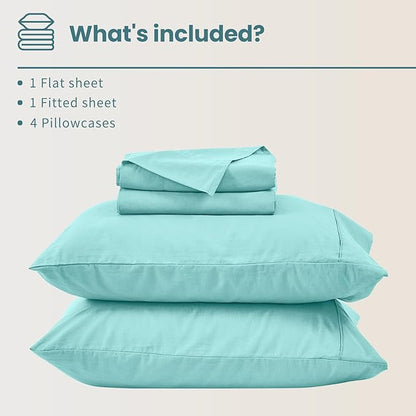 Bedlifes 100% French Flax Linen Sheets Set King Size - 6 Piece Extra Deep Pocket 18-24",Soft Breathable King Bed Sheets with Temperature Regulating & Moisture-Wicking(Teal