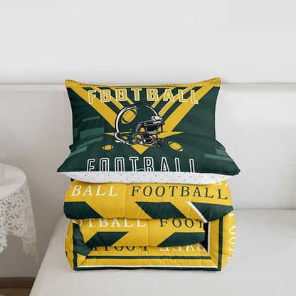 Feelyou Football Bedding Set Boys Girls Toddler Size Women Men Football City Comforter Rugby Sports Duvet Quilt Green Yellow Room Decor