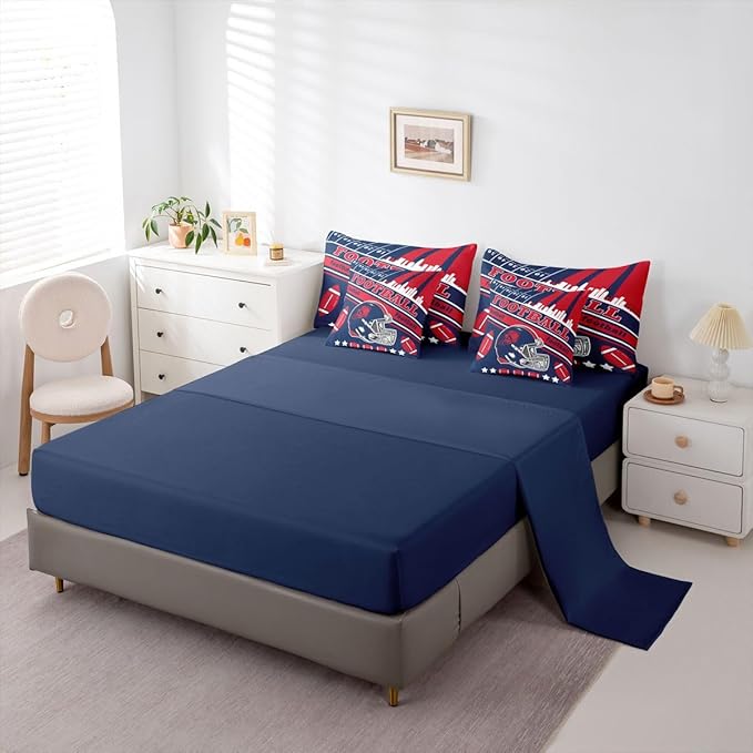 Feelyou Football 7 Pieces Comforter Sets Twin Size Kids Bedding Set for All Season Rugby Sports Football City Bed in a Bag with Comforter, Sheets, Pillowcases & Cushion Cover