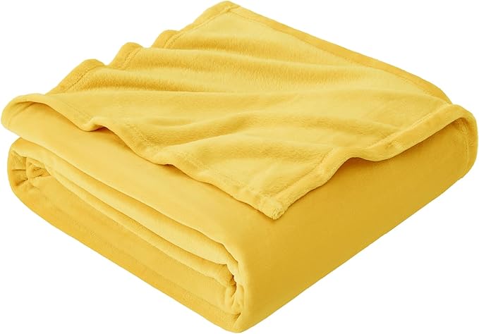 Hansleep Fleece Yellow King Blanket, Super Soft Flannel Fuzzy Plush Cozy Blanket for All Seasons, Yellow, King 90x108 Inches