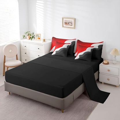 Red Grey Black Ombre Queen Comforter Set 7 Pieces Kids Teens Adults Geometric Stripe Bedding Comforter Sets, Aesthetic Wave Bed in a Bag Modern Abstract Bedding Set, Gradient Bed Sheets Set