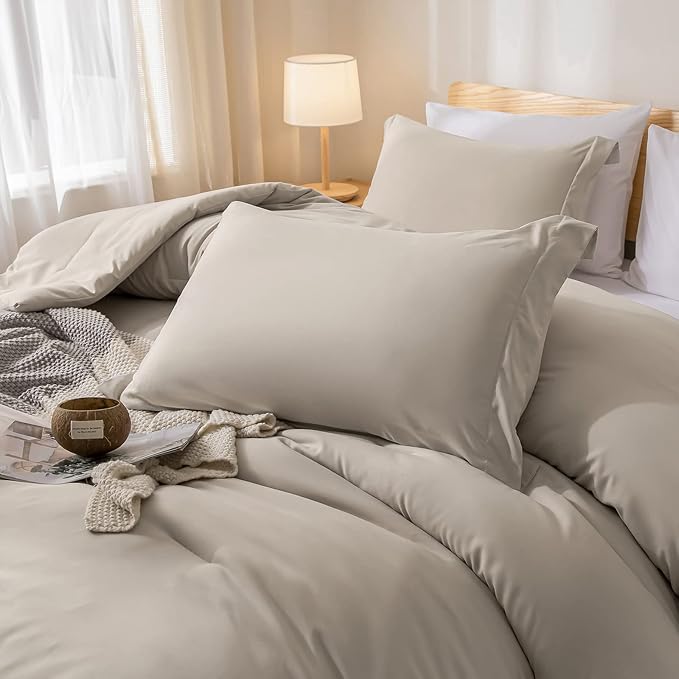 weigelia Full Size Comforter Set 7 Pieces Oatmeal Comforter Set Microfiber Comforters Full Size with Sheets Soft Fluffy Bedding Set with Sheets for All Season