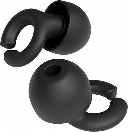 Hush Hoops Ear Plugs, Ultra-Soft Reusable Noise Reducing Earplugs with Horseshoe Shape for Comfort, 4 Tip Sizes for Customizable Fit, 17dB (NRR) Noise Reduction Rating, Black, 1 Pair with Travel Case