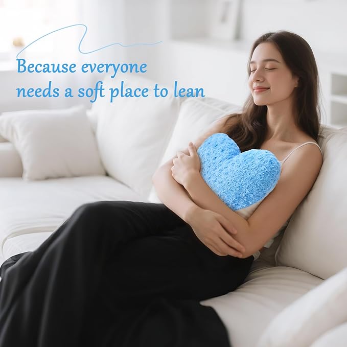 Heart Pillow Blue Throw Pillows, Soft and Fluffy Decorative Pillows for Bed Couch Chair, Cute Heart Shaped Room Decor for Valentine Anniversary Birthday Halloween Christmas (Small, 13"x10")