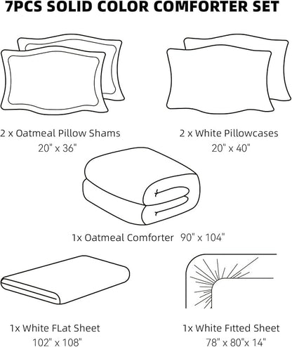 weigelia King Size Comforter Set 7 Pieces Oatmeal Comforter Set King Bed in a Bag Soft Fluffy Bedding Comforter with Sheets, Pillow Shams and Pillowcases for All Season