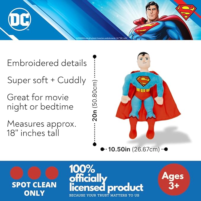 DC Comics Superman Bedding Super Soft Cozy Cuddle Pillow Buddy, (Officially Licensed Product) by Franco