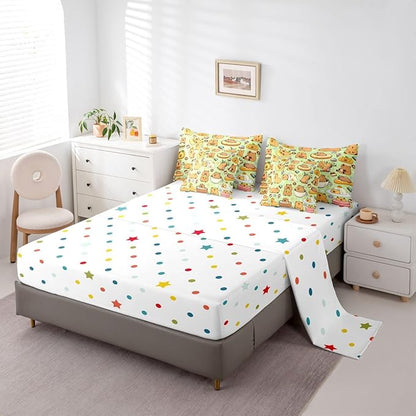Capybara Themed 7 Pcs Bedding Set Full Size,Funny Cute Capybaras Bed in a Bag,Rodent Animals Bed Set Includes Comforter,Sheet Set,Pillowcases & Pillow Covers,Yummy Desserts Love Hearts Bedroom Decor