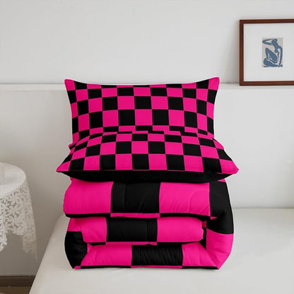 Feelyou Checkered Bedding Set Teen Women Men Dark Red Black Plaid Comforter Set King Size Kids Boys Girls Cute Retro Neutral Checkerboard Geometric Duvet Insert Vintage Aesthetic Room Decor